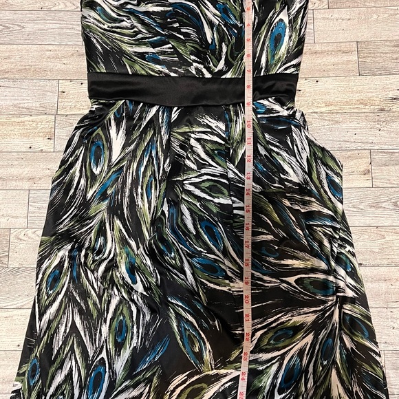 Trixxi Strapless Mini Dress Peacock Feather Print Pockets Zipper Back Size 5 - Picture 3 of 9
